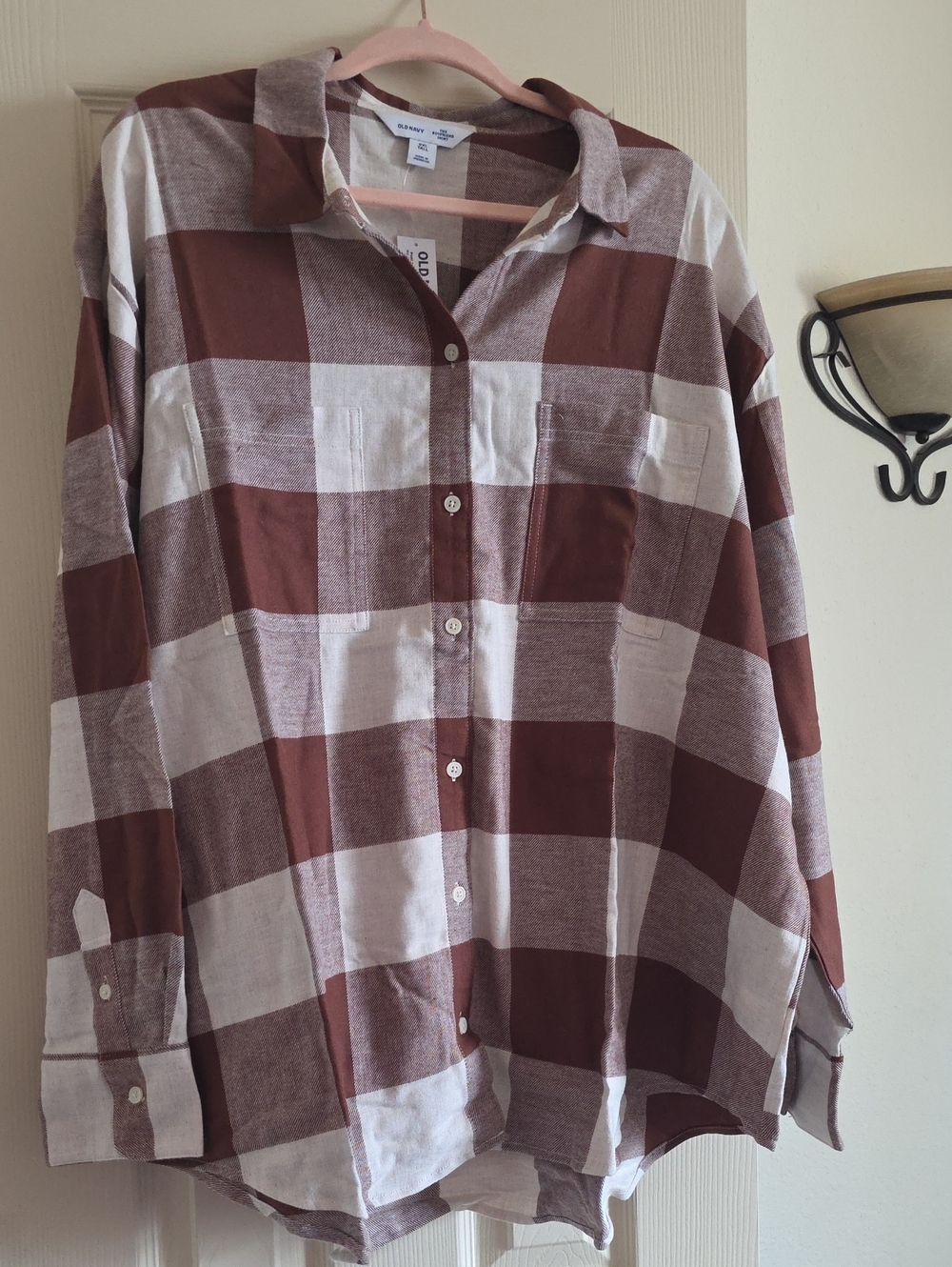 Old Navy Womens Brown and White Check Button-Down Shirt